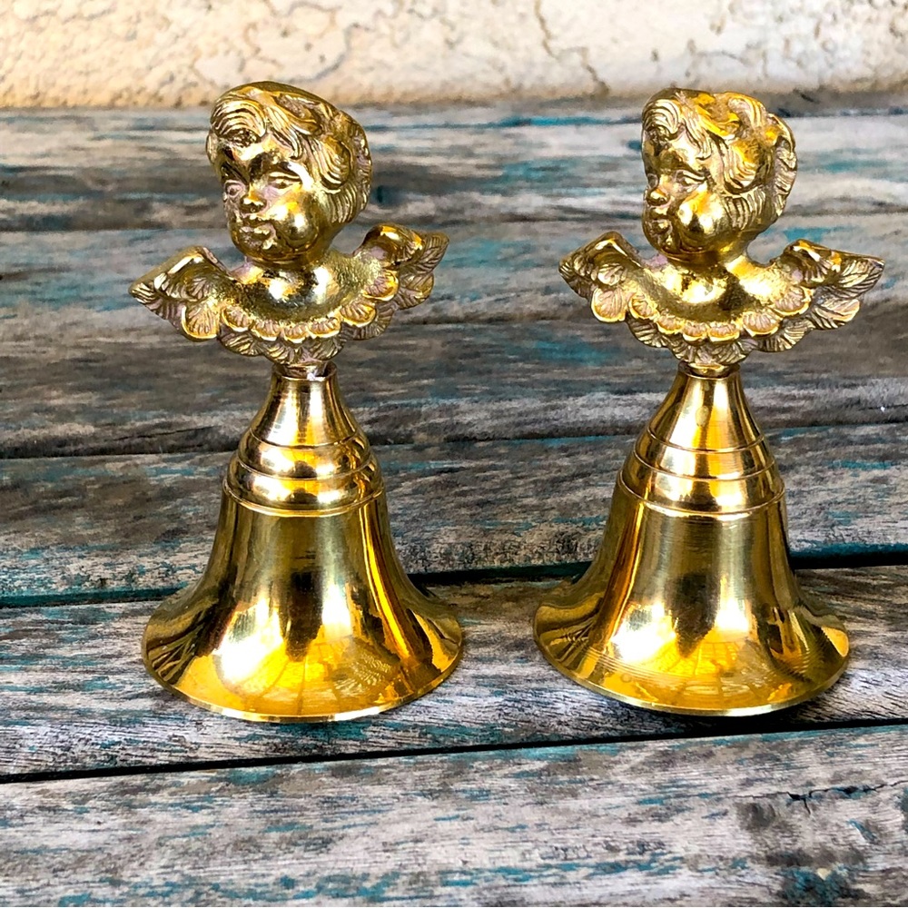 2 Brass Cherub Angel Bells
